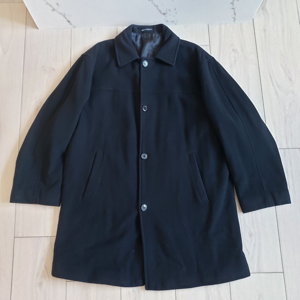 Weatherproof Lloyd Overcoat 44L Long Black Cashmere Blend Coat Woven‎ in Italy